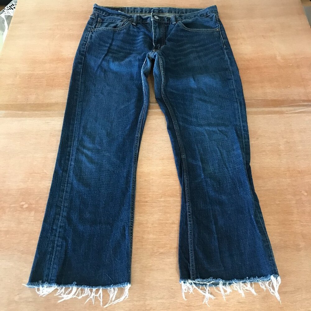 Levi's 527 Straight Leg Jeans Women 34 Blue Mid Rise Raw Hem Dark Wash Stretch